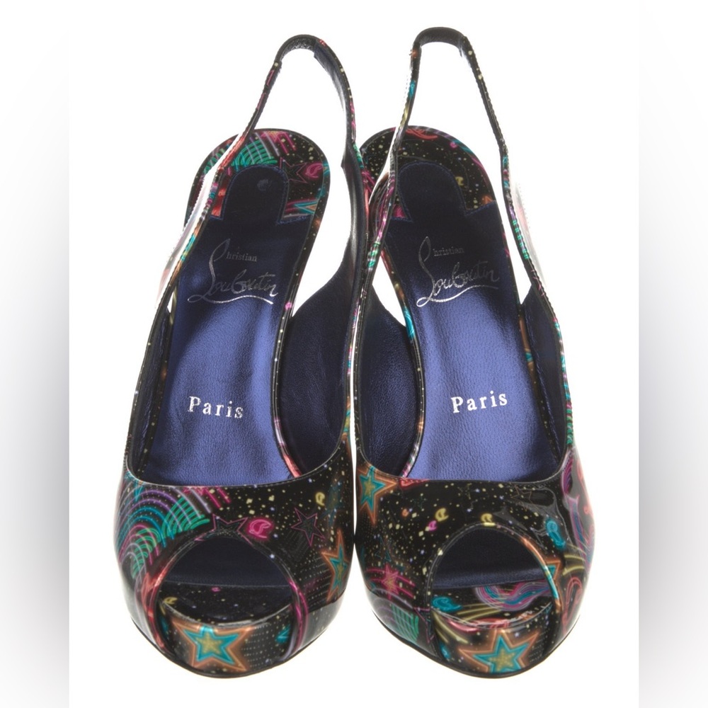 Christian Louboutin Multicolor Patent Leather Star Slingback Heels 38 - Picture 9 of 17